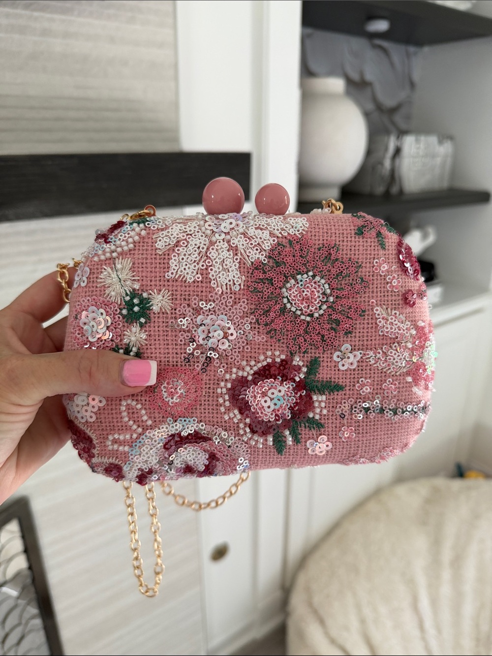 Vici Pink Floral Sequin Kiss-Lock Clutch